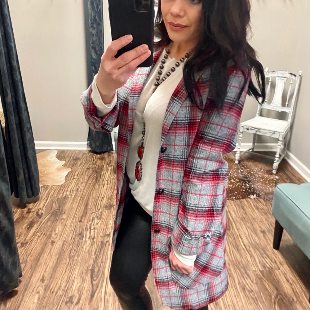 Grey/Red Plaid Flannel Blazer